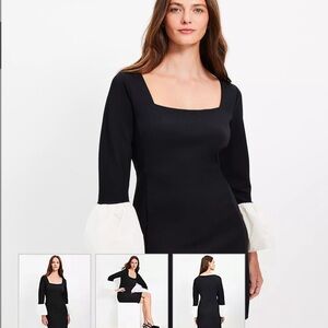LOFT Black Dress with White Bell Sleeves